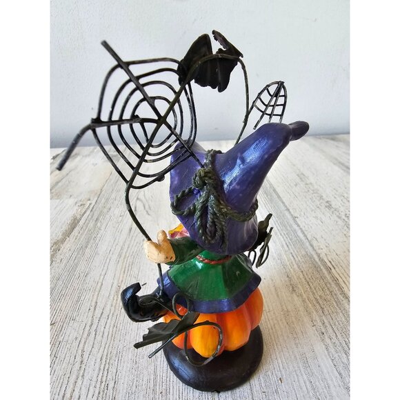 Witch spider web figurine statue decor Halloween pumpkin jack o'lantern bat shab - Picture 3 of 8
